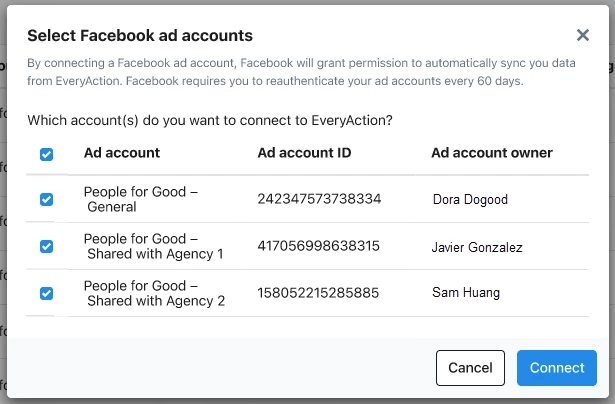 Several accounts are selected at once