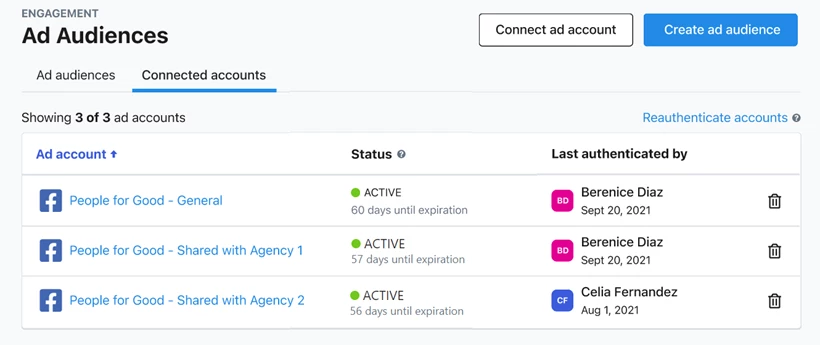 Example of connected accounts