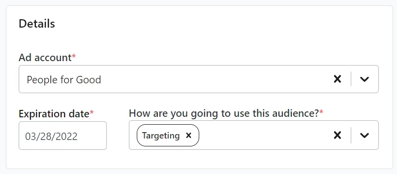 selecting ad account and audience type
