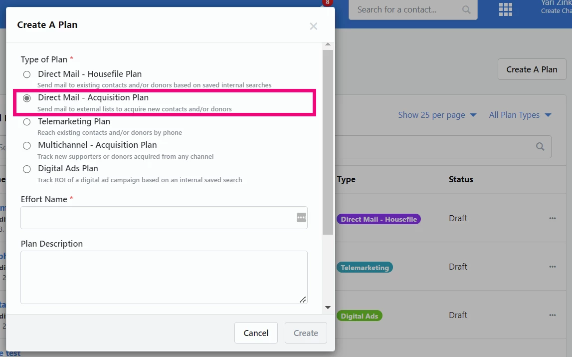 Create a plan, Direct Mail - Acquisition Plan