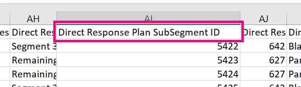 Detail of spreadsheet showing column for Subsegment ID