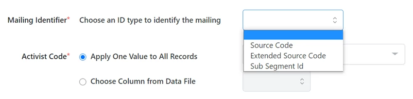 Dropdown for the Mailing Identifier