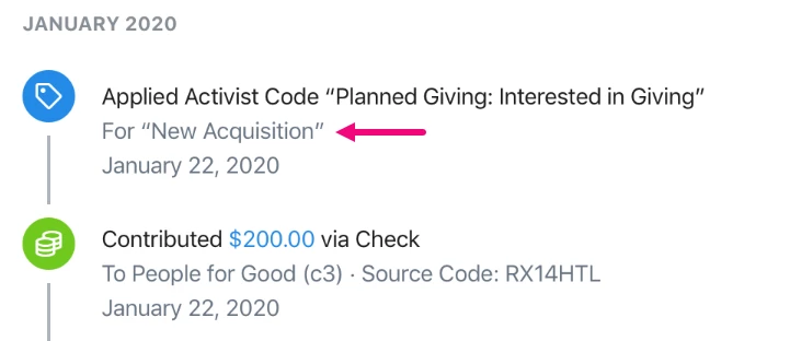 An example of an entry in the activity stream