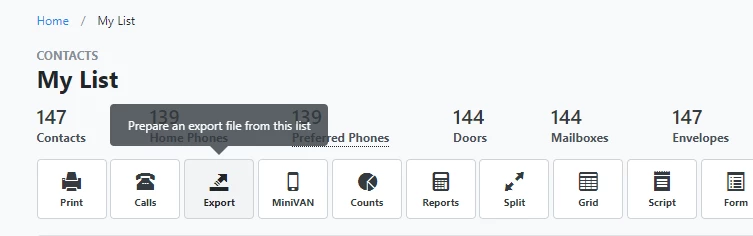 Export button in My List highlighted