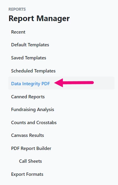 Highlights link to Data Integrity reports