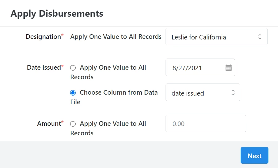 Bulk upload Apply Disbursements mapping