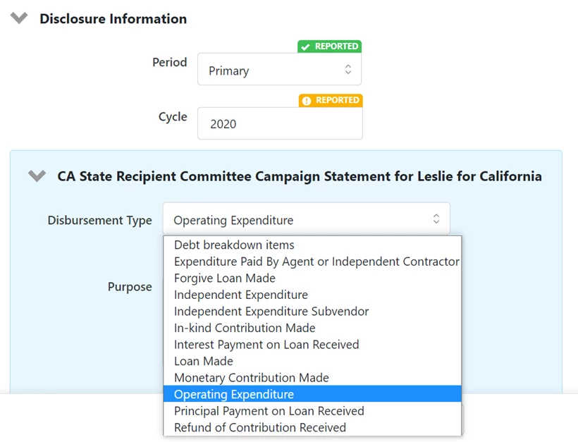 fields required for disclosure show a yellow flag that turns green after being filled in