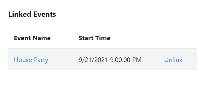 example of a disbursement in the event with the Unlink option next to it