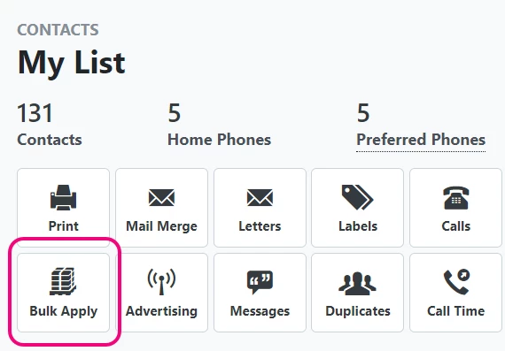 Bulk Apply is highlighted in My List