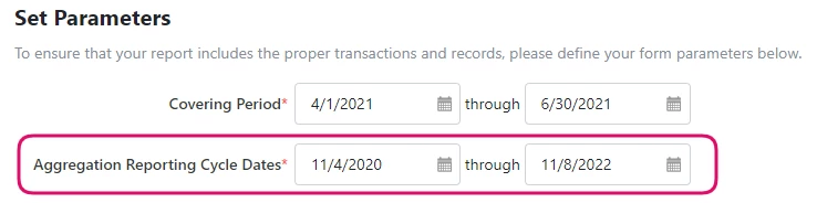 Highlight of boxes to set new aggregated cycle dates