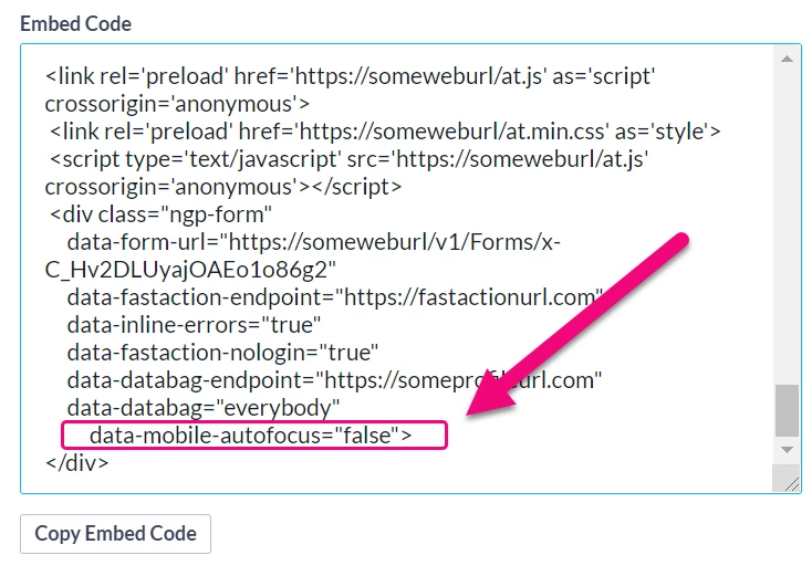 last line in embed code is highlighted where auto-scroll is set to false