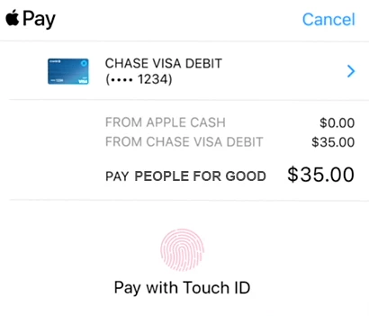 Example of an apple pay screen on a phone