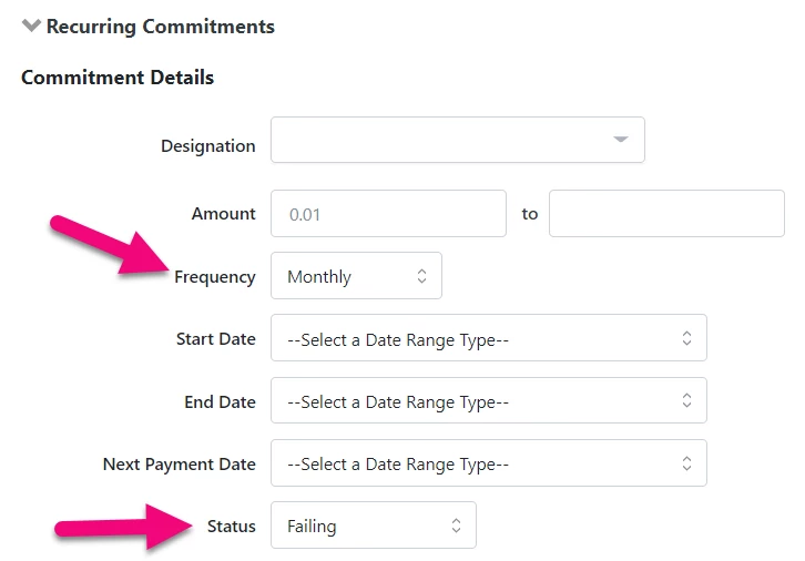 Frequency set to Monthly and Status is Failing
