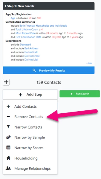 Example of how to add a second step to remove contacts from search