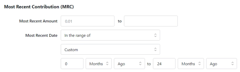 Most Recent Date is set to 0 to 24 months ago