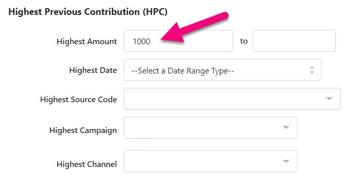 Highest amount lower range is set to 1000 (upper range is blank)
