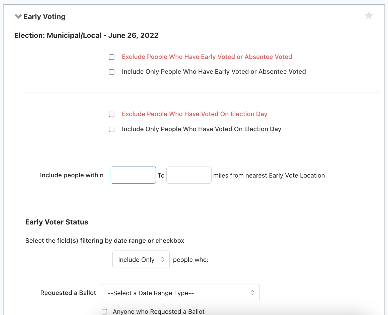 Partial view of the Early Voting section of Create a list