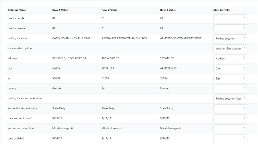Example of polling spreadsheet
