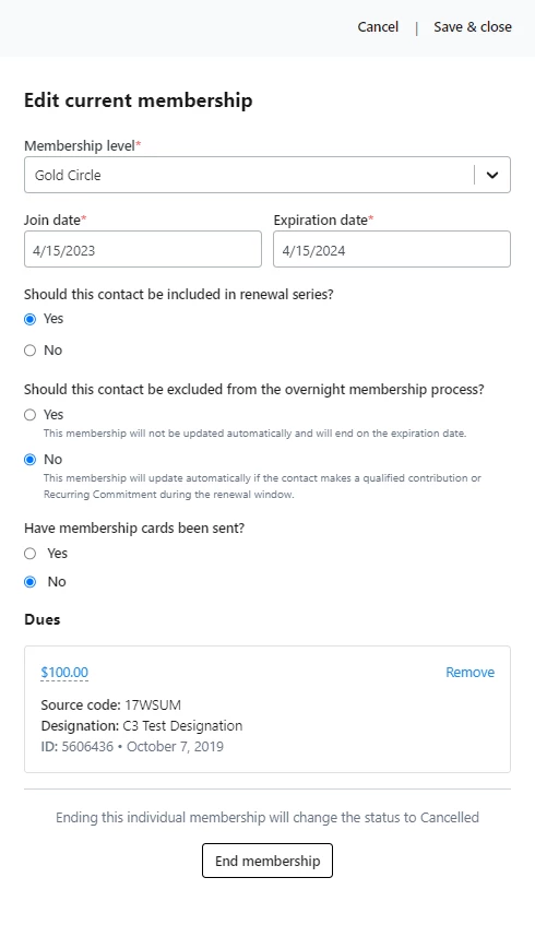 Edit Current Membership