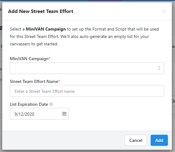Add New Street Team details screen