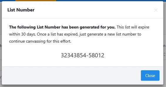 Assigned number appears in pop-up screen