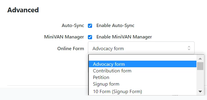 options in the advanced section