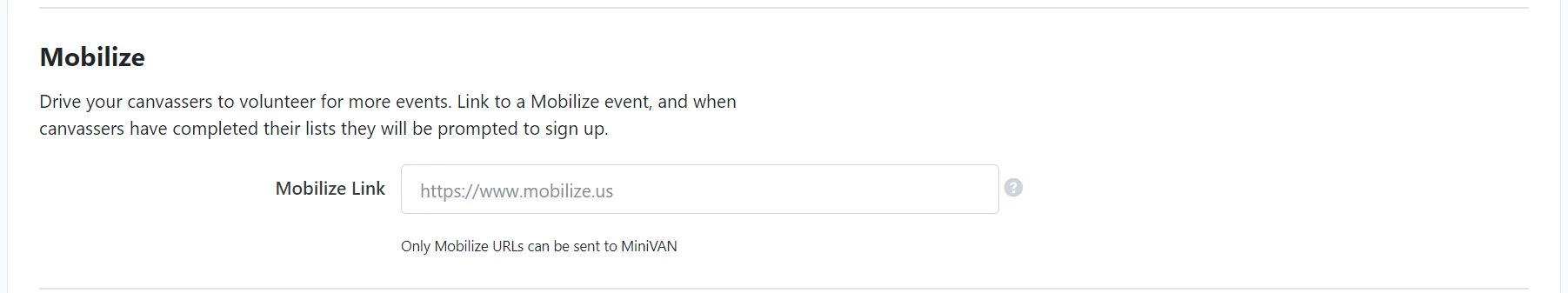 Enter a Mobilize campaign link