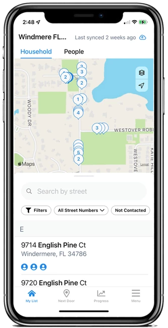 main screen of minivan showing maps and lists