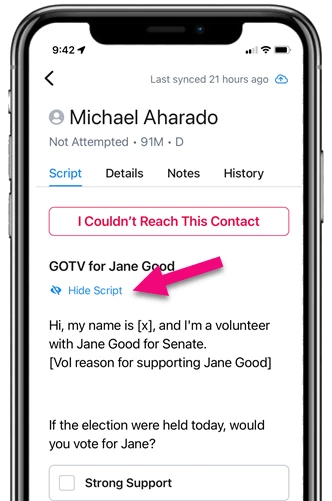 hide script is highlighted