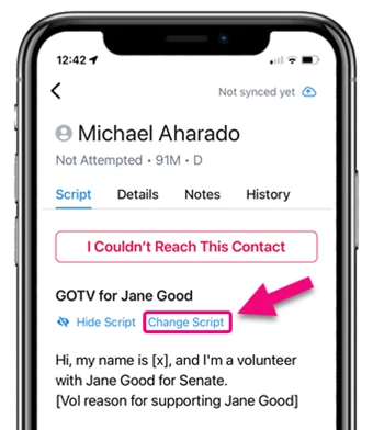 change script is highlighted