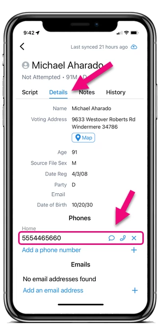 phone details highlighted