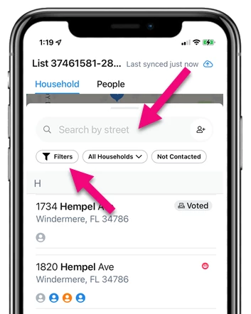 filters are highlighted on the list view