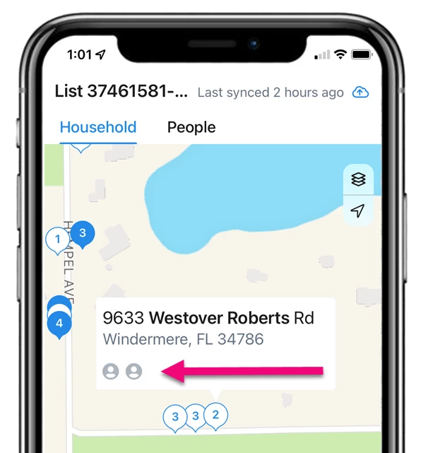 person icons highlighted on map address