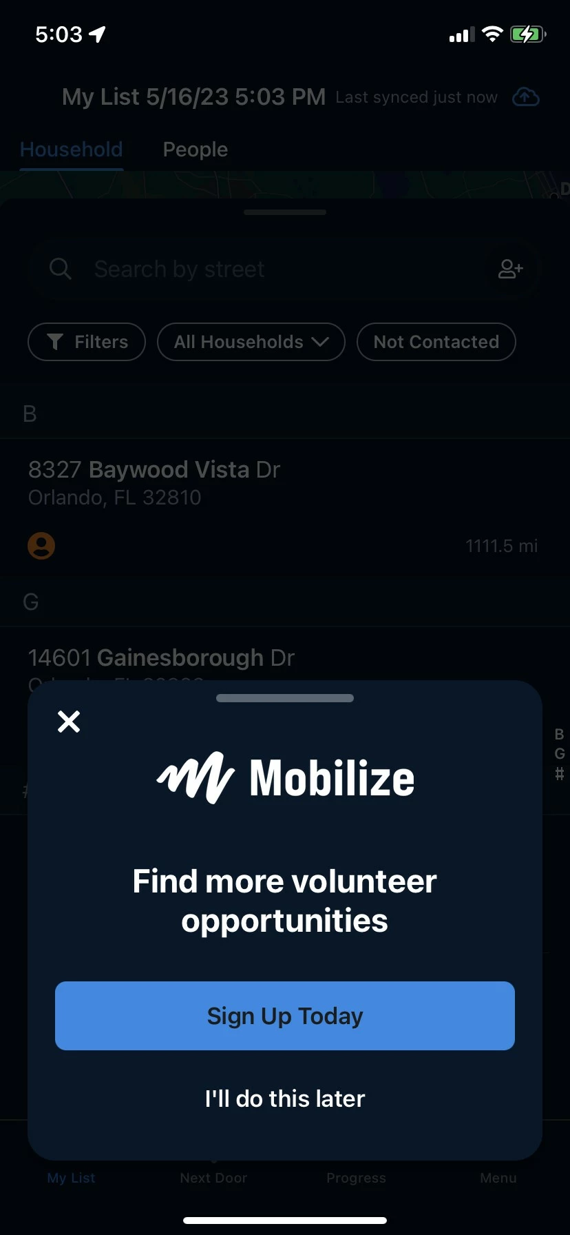 Re-shift with Mobilize at the end of cavass, screenshot of MiniVAN interface