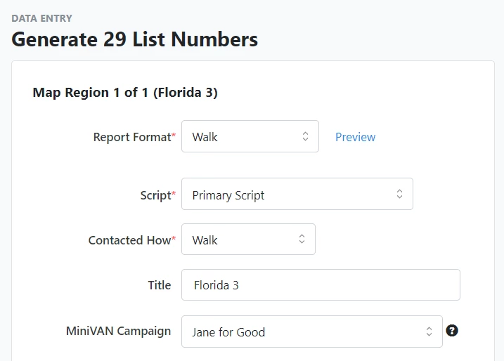Generate list number modal