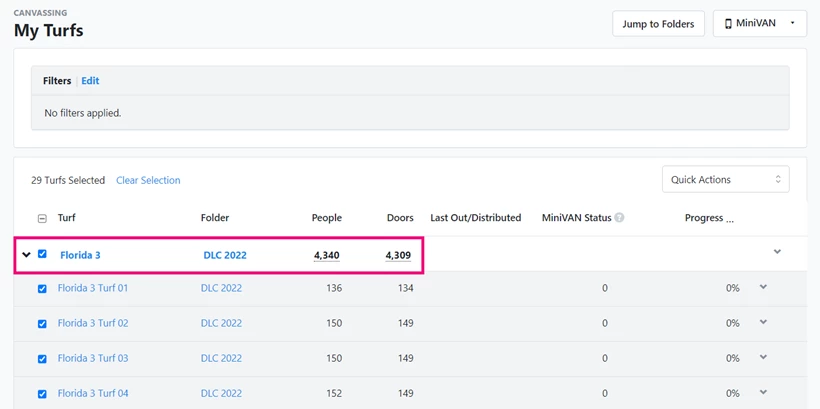 selecting the bolded row for all of Florida 3 turfs