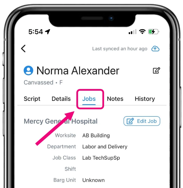 jobs tab highlighted in the app