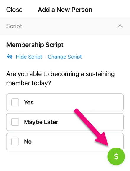 Dollar sign icon highlighted to open contribution form