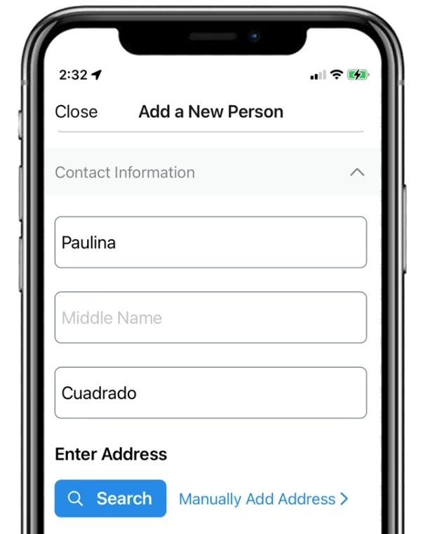 Add new person screen