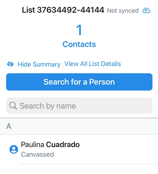 showing voter added to list and you can search for more