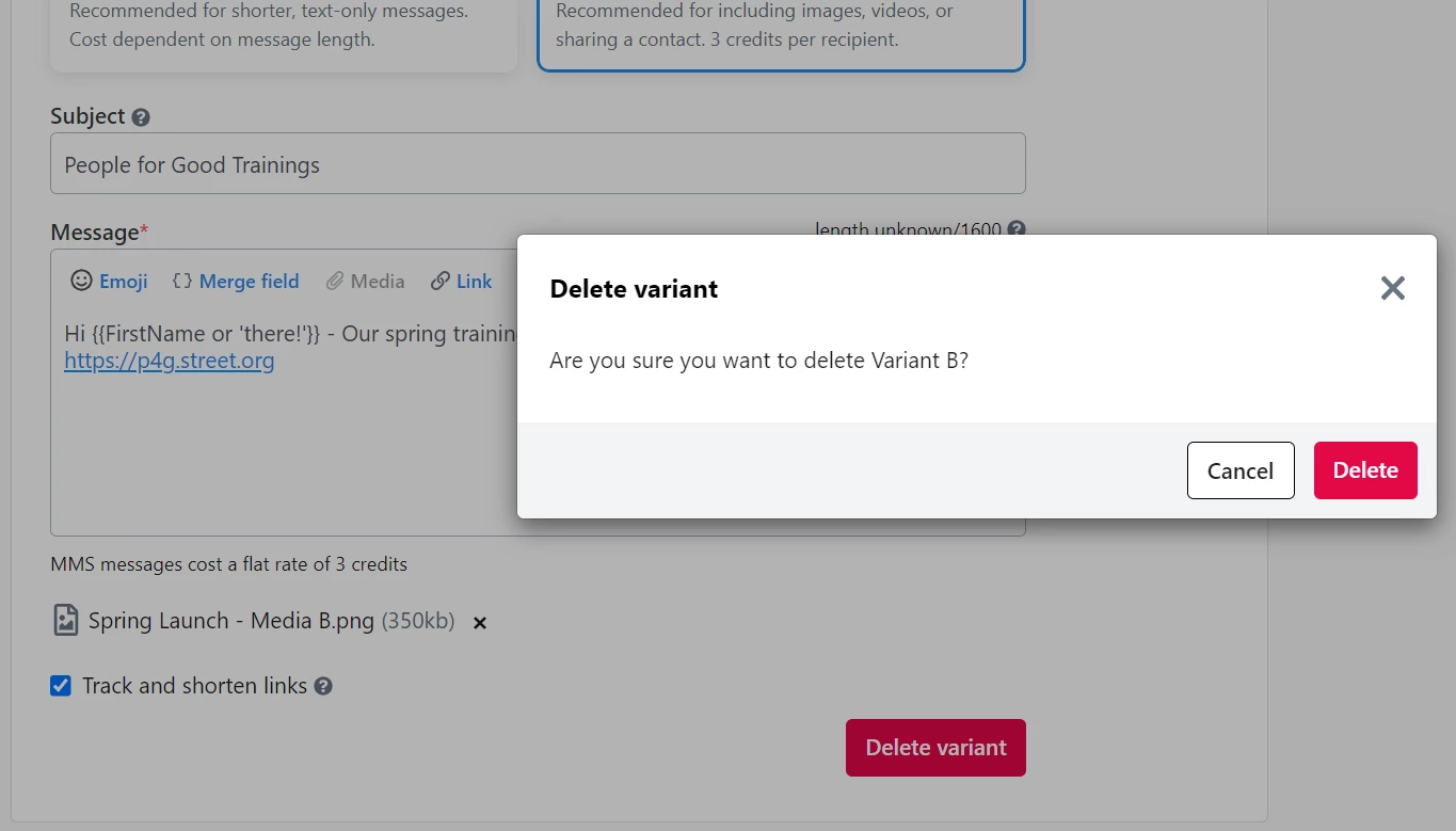 Deleting a variant