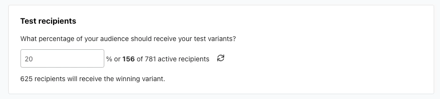Choosing percentage of audience for test message