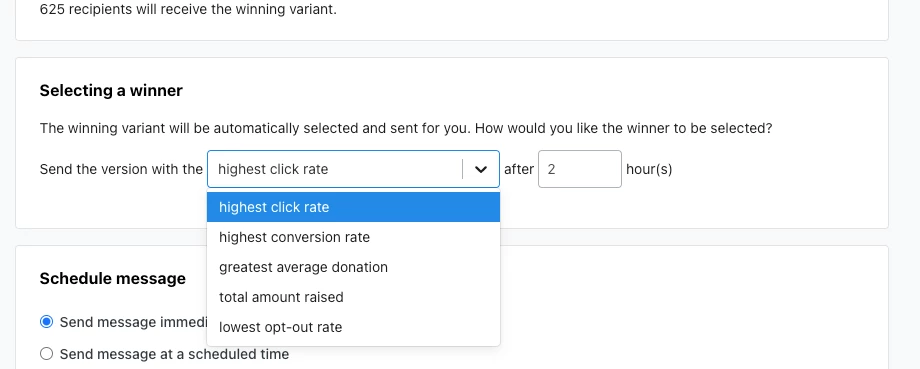Setting criteria for winner