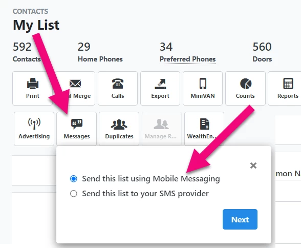 Messages is highlighted in links at top of My List