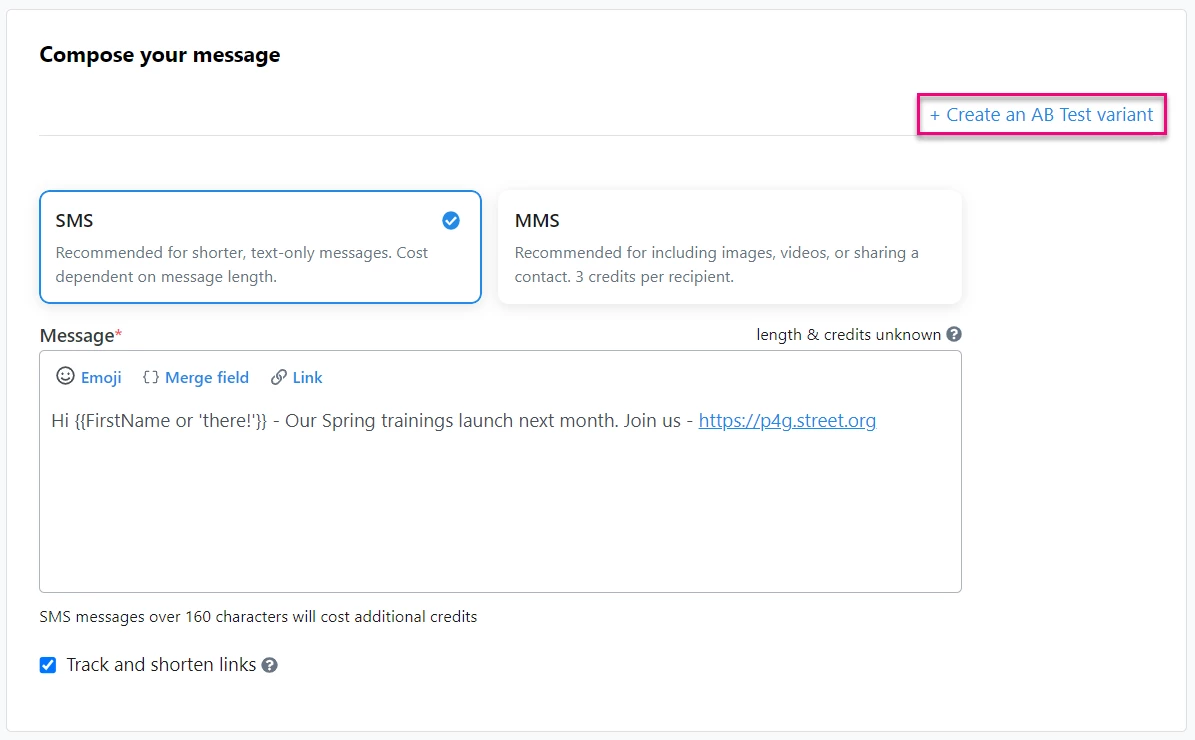 Create an A/B test variant