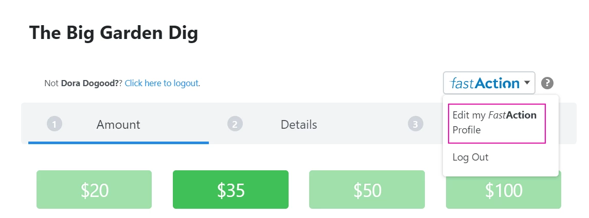 screenshot of an online form with the fastaction link highlighted