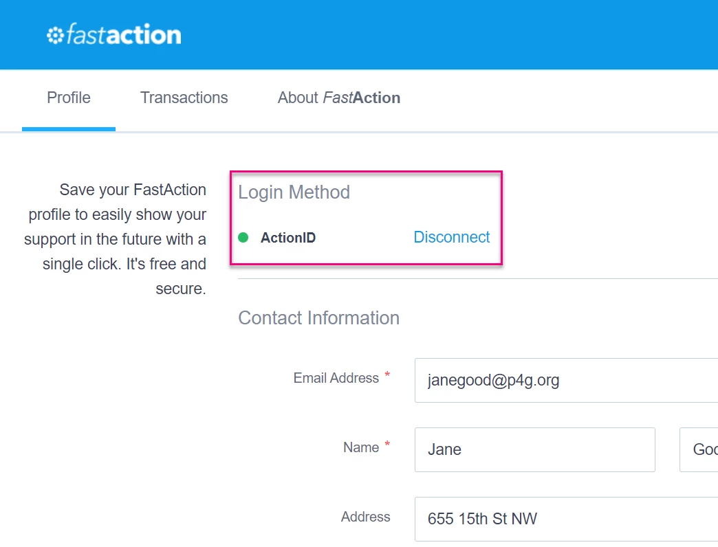 FastAction Login Method ActionID