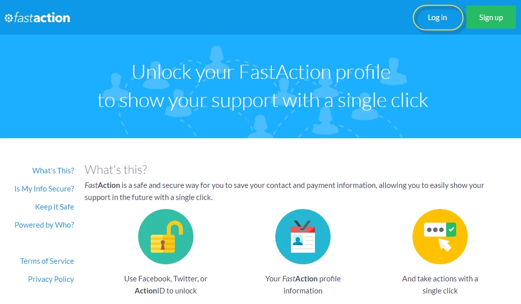 screenshot of the fastaction home screen