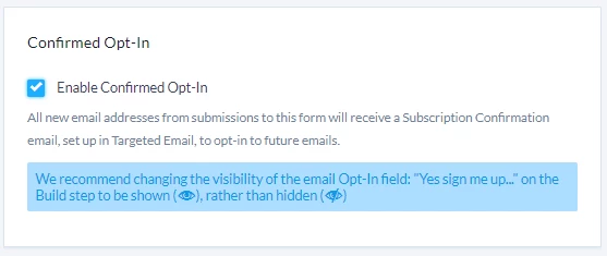 Confirmed Opt-In section of Online Actions form setup