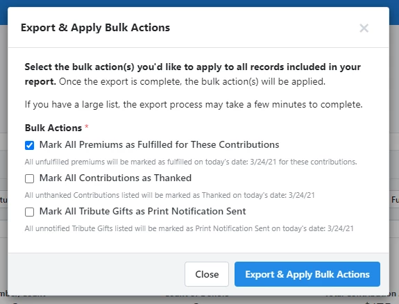 options for bulk actions you can apply to records in your report